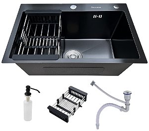 Cuba Pia Inox Preta Quadrada Cozinha Gourmet 60cm com Acessórios