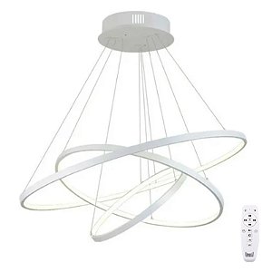 Lustre Led Moderno Pendente Anéis 3 Arco Aro Branco Com Controle