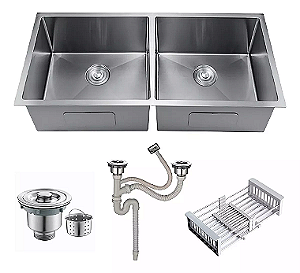 Cuba Dupla Inox Quadrada Cozinha Pia Gourmet Prata 75x41