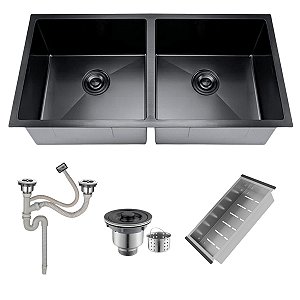 Cuba Dupla Inox Quadrada Cozinha Pia Gourmet Nano Black 75x41 Cor Preto