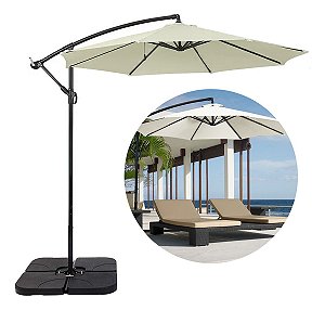 Ombrelone Guarda Sol Praia Jardim Lateral 3m Cinza Claro com Base