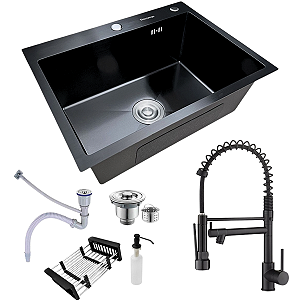 Cuba Gourmet Pia Preta Inox 60x45 + Torneira monocomando