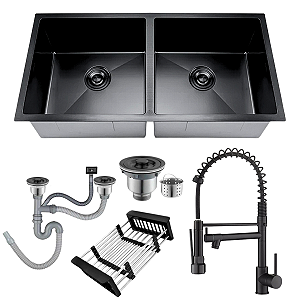 Cuba Dupla Inox Preta Inox 75x41 + Torneira monocomando luxo