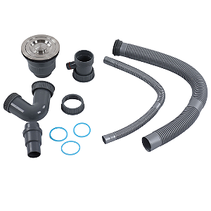 Kit de Sifão + Ralo Inox para Cuba Gourmet Cozinha Prata