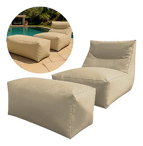Puff Capa Bege Tecido Poltrona Sofá Decorativo Conforto Com Apoio para pés Tecido Poliester Premium