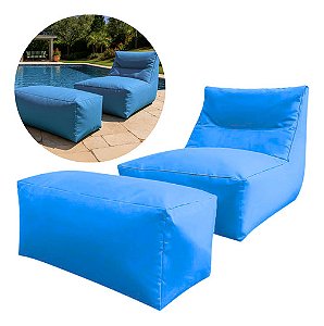 Puff Capa Azul Tecido Poltrona Sofá Decorativo Conforto Com Apoio para pés Tecido Poliester Premium