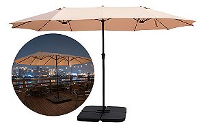 Guarda Sol Duplo Ombrelone Jardim Piscina 4,6 M Com Base Uv