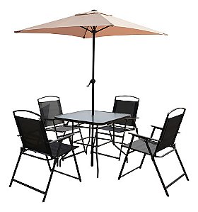 Conjunto Guarda Sol Ombrelone Mesa 4 Cadeiras Piscina Jardim