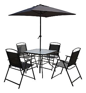 Conjunto Guarda Sol Ombrelone Mesa 4 Cadeiras Piscina Jardim