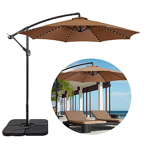 Ombrelone Led Guarda Sol Praia Jardim Lateral 3 m + base 60l