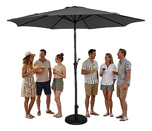Kit Guarda Sol Ombrelone 3m com Base 12kg Jardim Piscina Cinza Escuro