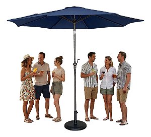 Kit Guarda Sol Ombrelone 3m com Base 12kg Jardim Piscina Azul Escuro