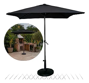 Ombrelone Guarda Sol 2m Quadrado Com Base Jardim Piscina Preto