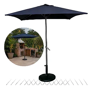 Ombrelone Guarda Sol 2m Quadrado Com Base Jardim Piscina Azul Escuro