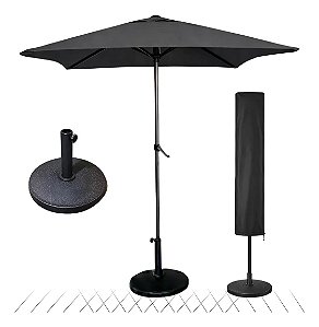 Kit Guarda Sol 2m com Base 12kg e Capa Protetora Jardim Piscina Cinza Escuro