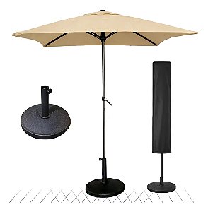 Kit Guarda Sol 2m com Base 12kg e Capa Protetora Jardim Piscina Bege