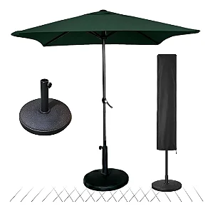 Kit Guarda Sol 2m com Base 12kg e Capa Protetora Jardim Piscina Verde Escuro