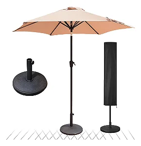 Ombrelone Central 2,30m com Base 12kg E Capa Jardim Piscina Bege