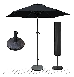 Ombrelone Central 2,30m com Base 12kg E Capa Jardim Piscina Preto