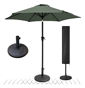 Ombrelone Central 2,30m com Base 12kg E Capa Jardim Piscina Verde Escuro