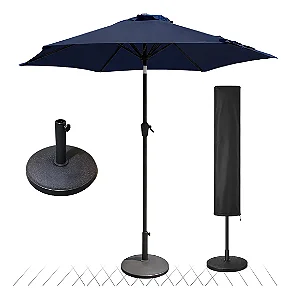 Ombrelone Central 2,30m com Base 12kg E Capa Jardim Piscina Azul Escuro
