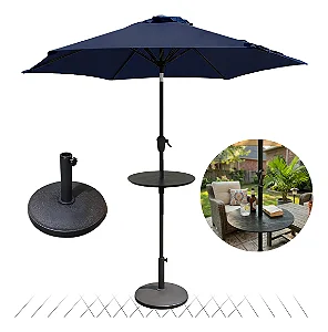 Ombrelone 2,30m Guarda Sol Com Mesa E Base Jardim Piscina Azul Escuro