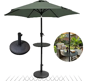 Ombrelone 2,30m Guarda Sol Com Mesa E Base Jardim Piscina Verde Escuro
