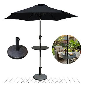 Ombrelone 2,30m Guarda Sol Com Mesa E Base Jardim Piscina Preto