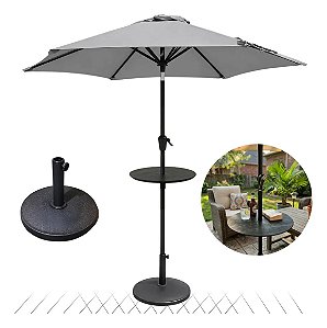 Ombrelone 2,30m Guarda Sol Com Mesa E Base Jardim Piscina Cinza Escuro
