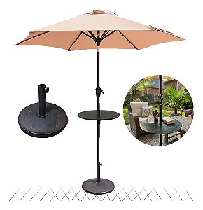 Ombrelone 2,30m Guarda Sol Com Mesa E Base Jardim Piscina Bege
