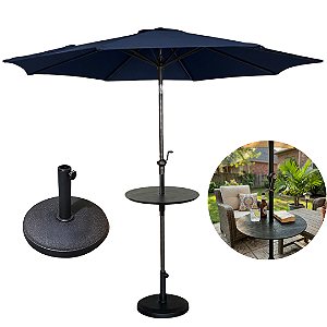 Ombrelone Guarda Sol 3 Metros com Mesa e Base 12Kg Azul Escuro