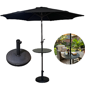 Ombrelone Guarda Sol 3 Metros com Mesa e Base 12Kg Preto