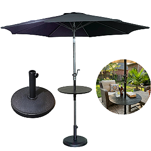 Ombrelone Guarda Sol 3 Metros com Mesa e Base 12Kg Cinza Escuro