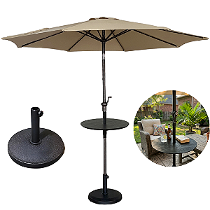 Ombrelone Guarda Sol 3 Metros com Mesa e Base 12Kg Bege