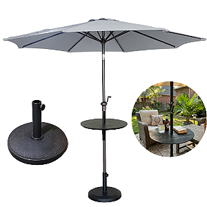 Ombrelone Guarda Sol 3 Metros com Mesa e Base 12Kg Cinza