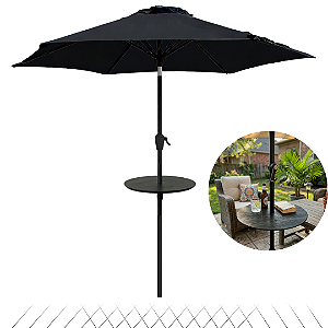 Ombrelone Central 2,30 Metros Jardim Piscina com Mesa Preto