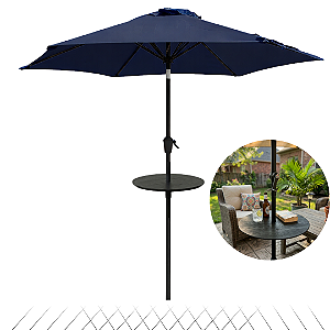 Ombrelone Central 2,30 Metros Jardim Piscina com Mesa Azul Escuro