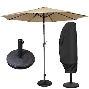 Kit Ombrelone 3m Jardim Piscina com Base 12kg e Capa UV Premium Bege