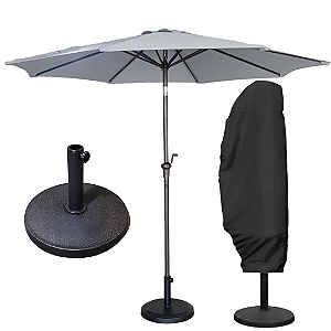 Kit Ombrelone 3m Jardim Piscina com Base 12kg e Capa UV Premium Cinza