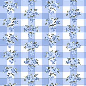 16711 - Xadrez e Rosas Azul Fat Quarter