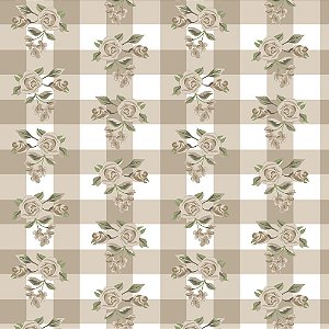 16720 - Xadrez e Rosas Bege Fat Quarter