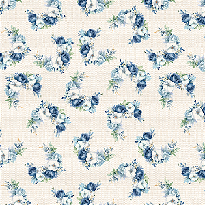 D428 - Floral Romântico Azul (Tricoline Digital)