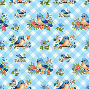 D1122- Blue Birds Pássaro Xadrez