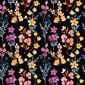 M056- Matelassê Flores Silvestres no Preto