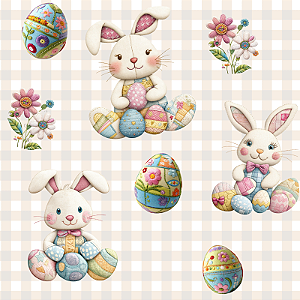 DP150 - Coelho Patch Xadrez Bege