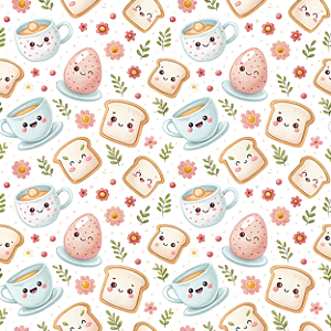 D2392 - Lanche da Tarde Kawaii Pães e Xícaras