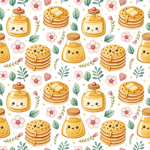 D2393 - Lanche da Tarde Kawaii Panquecas e Mel