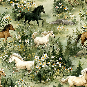D2411 - Verdes Campos Cavalos ao Vento