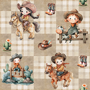 D2476 - Cute Western Cavalos e Cercas