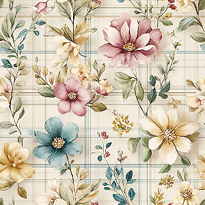 D2756 - Pastel Floral Flores no Xadrez